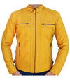 Mens Cropped Yellow Leather Moto Jacket - MovieStarJacket
