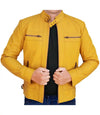 Mens Cropped Yellow Leather Moto Jacket - MovieStarJacket