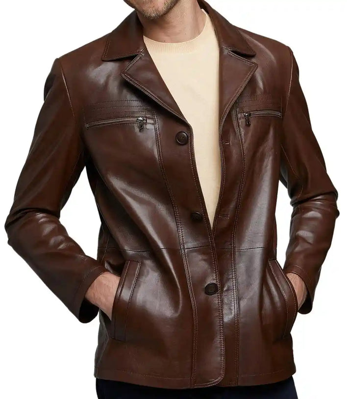 Brown Leather Jacket Long
