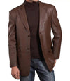 Mens Genuine Leather Brown Blazer Jacket - MovieStarJacket