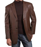 Mens Genuine Leather Brown Blazer Jacket - MovieStarJacket