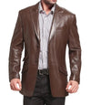 Mens Genuine Leather Brown Blazer Jacket - MovieStarJacket