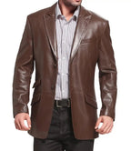 Mens Genuine Leather Brown Blazer Jacket - MovieStarJacket