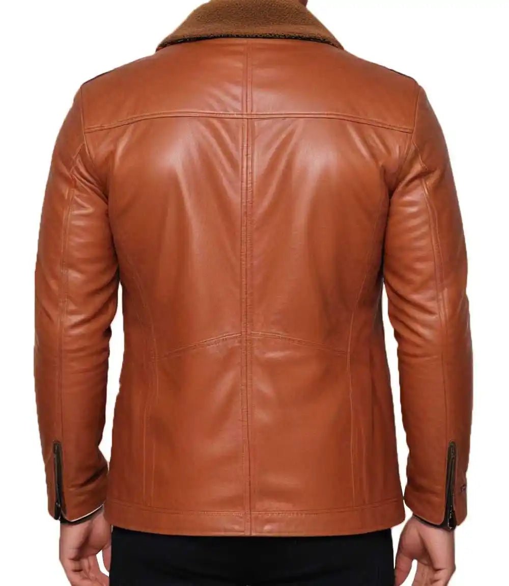 Mens Sherpa Lined Tan Leather Motorcycle Jacket - MovieStarJacket