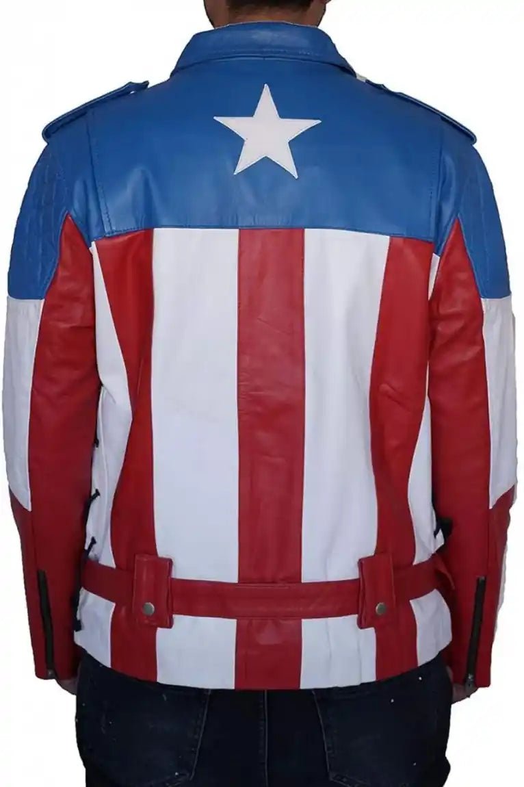 Mens Tricolor Motorcycle American Flag Leather Jacket - MovieStarJacket