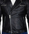 Black leather jacket with zippers on a white background