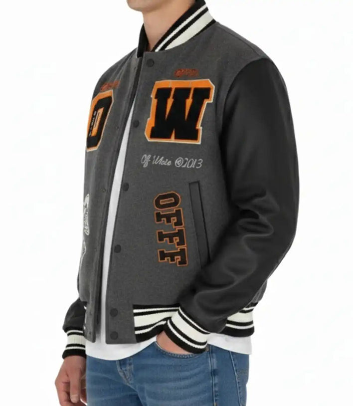 Off White Bomber Varsity Jacket - MovieStarJacket