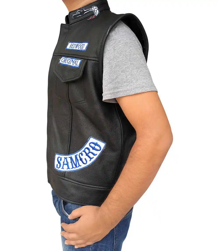 Sons of Anarchy Jax Teller Highway Zwart Synthetisch Lederen Biker Motorfiets Vest Vest Vest, Sons of Anarchy Zwart PU lederen herenvest, XXL Sons of Anarchy Jax Teller Highway Zwart Synthetisch Lederen Biker Motorfiets Vest Vest Vest, Sons of Anarchy Zwart PU lederen herenvest, XXL