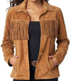 Women Brown Leather Cowgirl Fringe Jacket