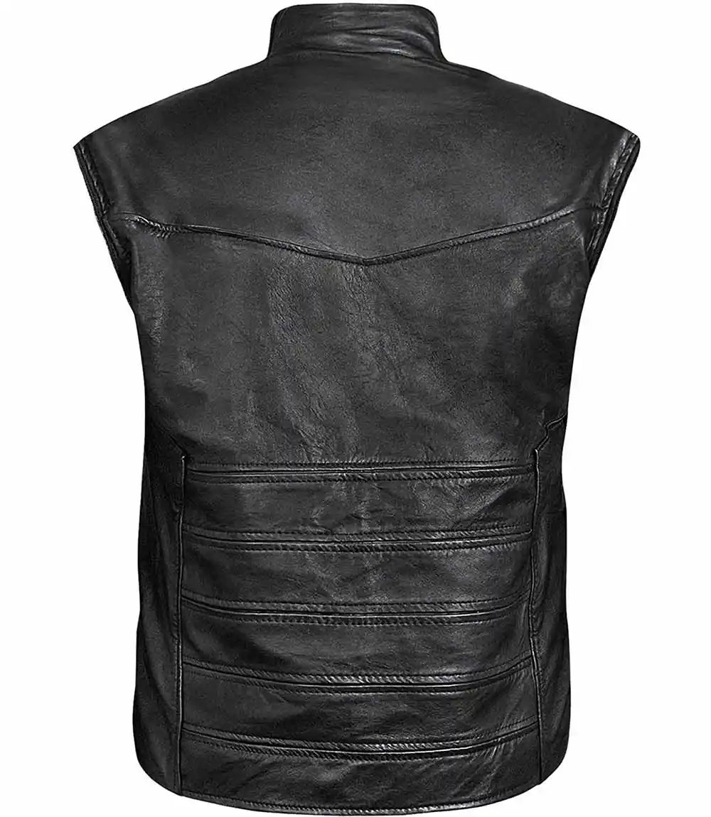 Black leather vest on a white background