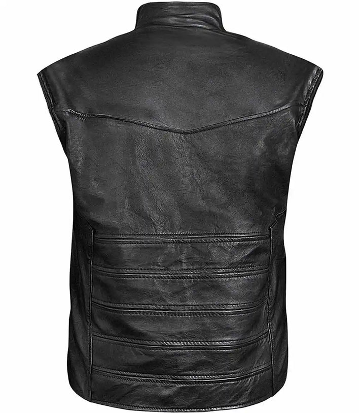 Black leather vest on a white background