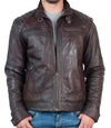 Mens Vintage Burgundy Cafe Racer Leather Jacket