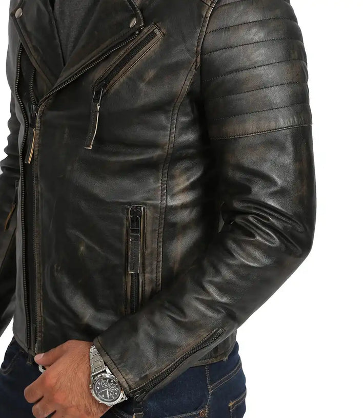 Mens 80s Motorcycle Vintage Distressed Leather Jacket