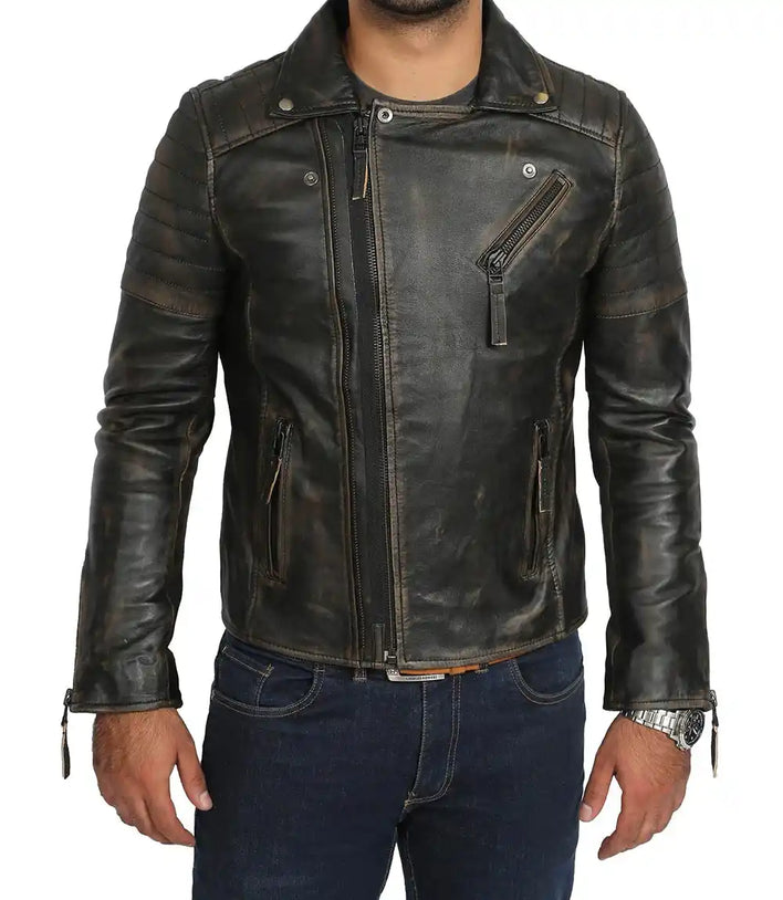Mens 80s Motorcycle Vintage Distressed Leather Jacket