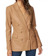 Women Camel Designer Leather Blazer Jacket - MovieStarJacket