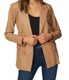 Women Camel Designer Leather Blazer Jacket - MovieStarJacket