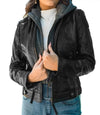 Women Cropped Black Hooded Leather Jacket - MovieStarJacket