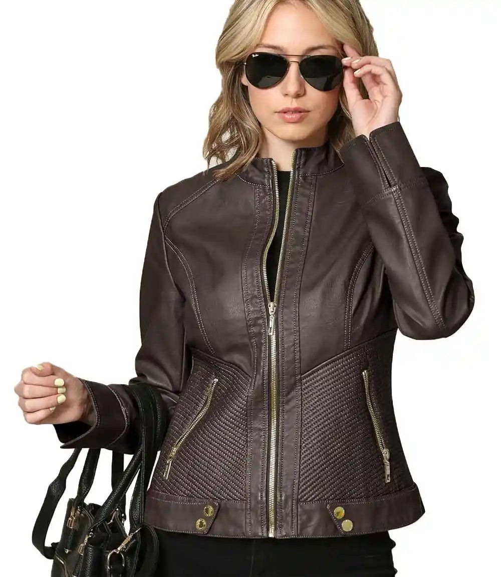 Women Petite Moto Casual Black Leather Jacket - MovieStarJacket