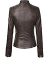 Women Petite Moto Casual Black Leather Jacket - MovieStarJacket