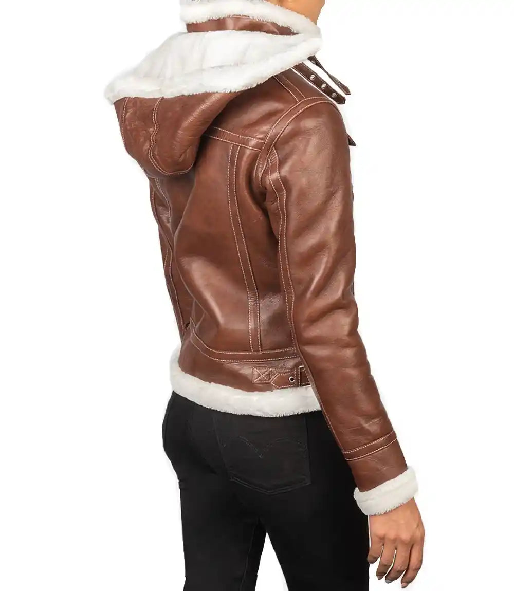 Distressed Brown Hooded Leather Jacket