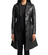 Women Leather Trench Coat Black | Long Belted Coat Winter

