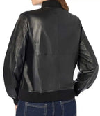 Womens Black Leather Bomber Jacket - MovieStarJacket