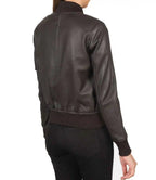 Womens Casual Black Leather Bomber Jacket - MovieStarJacket