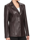 Womens New Look Tall Brown Leather Blazer Jacket - MovieStarJacket