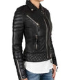 Womens Petite Black Quilted Leather Jacket