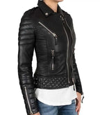 Womens Petite Black Quilted Leather Jacket