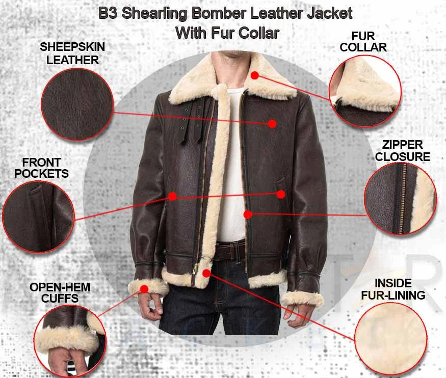 B3 Bomber Leather Jacket with Fur Collar