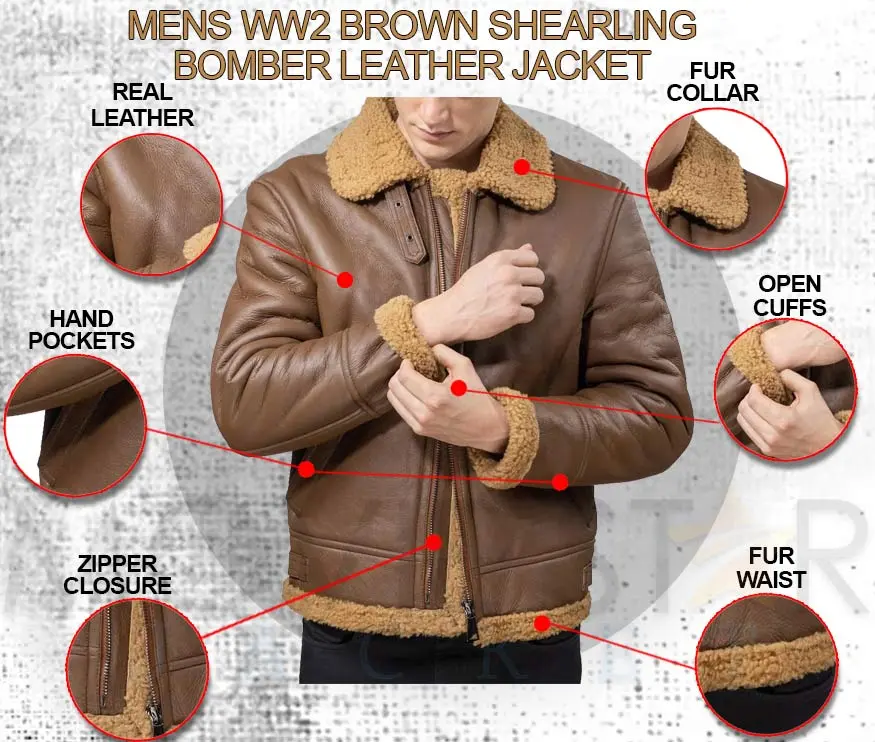 WW2 Vintage Brown Shearling Bomber Leather Jacket