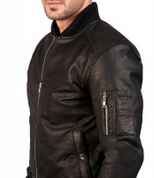 Distressed Black Bomber Leather Jacket