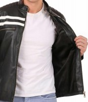 Leather Jacket With White Stripes