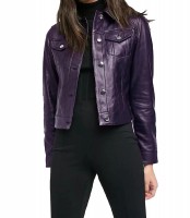 purple leather jacket women
