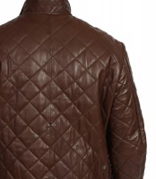 diamond quilted real leather coat