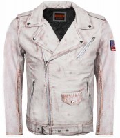 Mens USA Flag White Distressed Motorcycle Leather Jacket