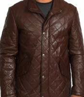 mens diamond quilted real leather coat