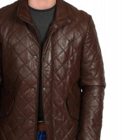 mens diamond quilted real leather jacket
