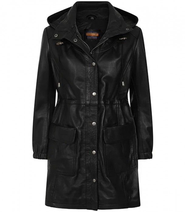 Black Leather Womens Duffle Coat