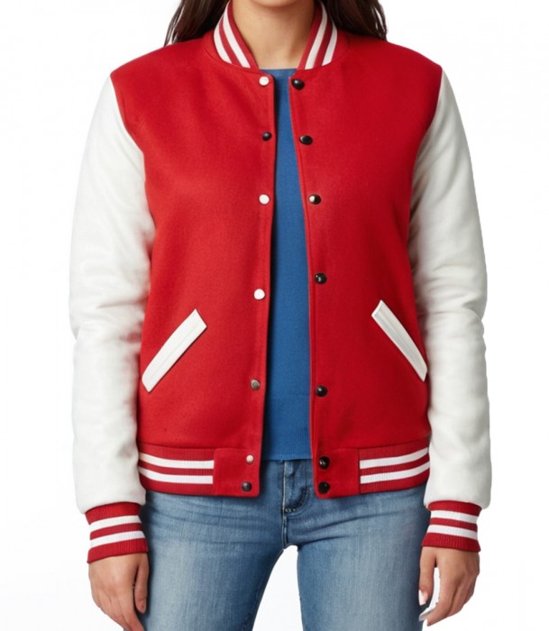 Women Trainer Red Varsity Jacket