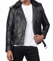 Biker Leather Jacket Fur Collar