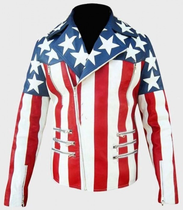 Mens Patriotic USA Flag Leather Jacket