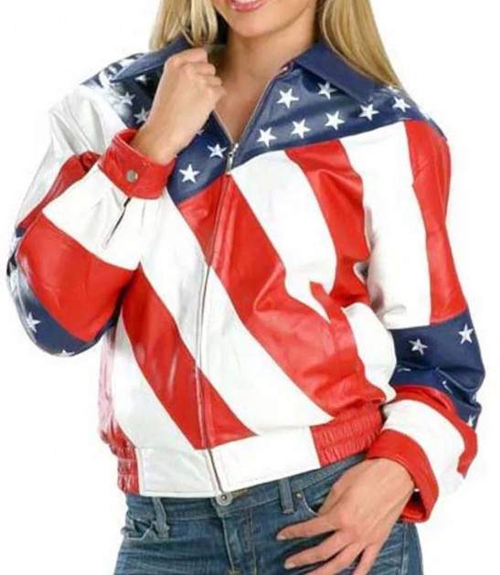 Women American Flag Leather Jacket